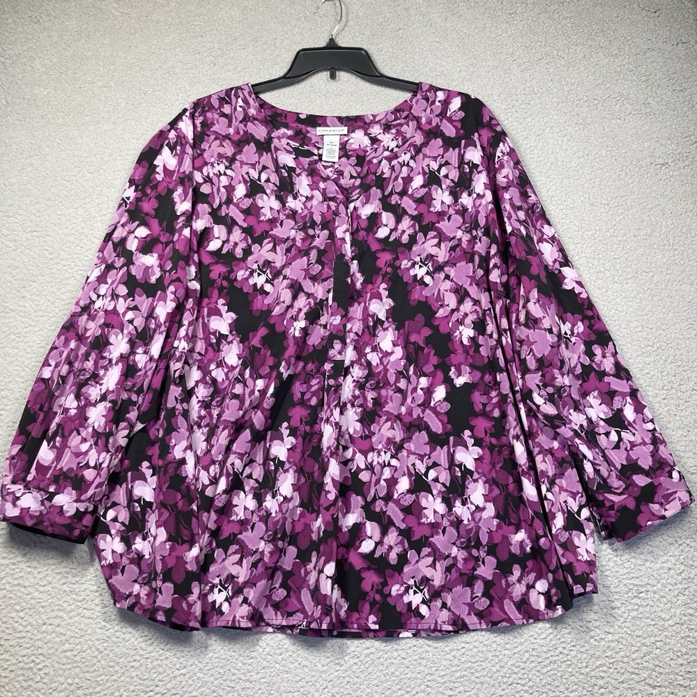 Catherines Top Women's Plus‎ 5X Purple Long Sleeve Popover Flowy Relaxed Stretch